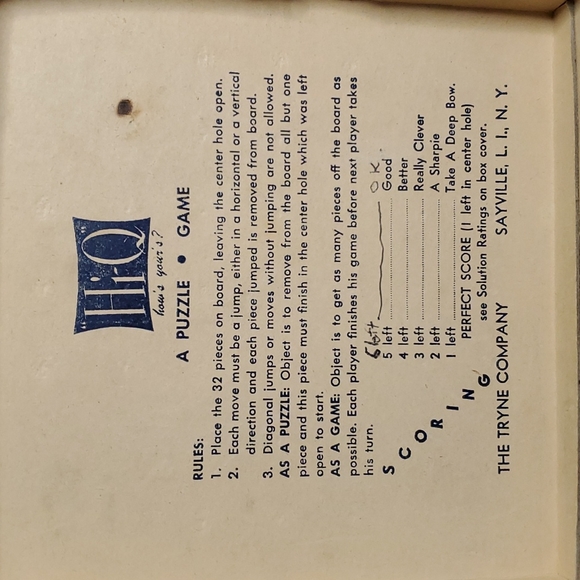 Vintage Game HI-Q Family Game Puzzle Game in Original Box - Approx 1940's 1950's - Picture 4 of 8